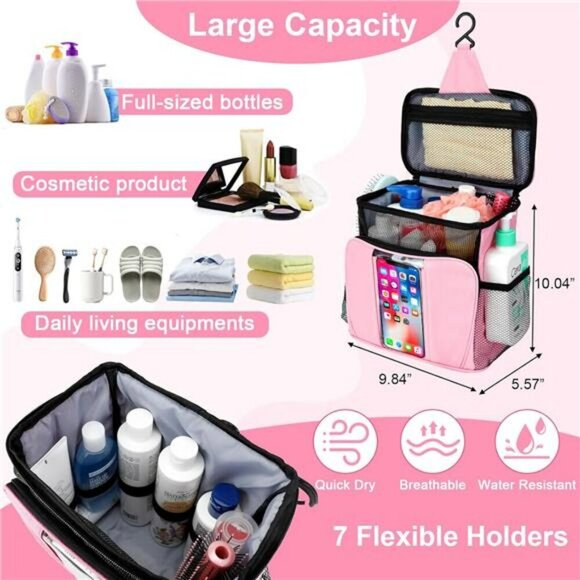 Pink Mesh Shower Caddy Toiletry Makeup Bag Travel Cruise Dorm Organizer Women - Picture 3 of 8